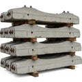 Stack of Concrete Railway Sleepers with Wooden Supports and Metal Fasteners railroad tie Royalty Free Stock Photo