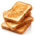 A stack of four golden-brown slices of perfectly toasted bread, isolated on a white background Royalty Free Stock Photo