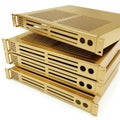 Stack of Four Golden Server Rackmount Cases with Vented Front Panels on White computer technology Royalty Free Stock Photo
