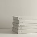 A stack of four gray hardcover books is positioned against a light cream-colored wall. Royalty Free Stock Photo