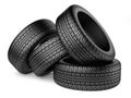 Stack of four new black wheel tyres for car