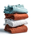A stack of four pairs of pants in different colors. Generative AI. Royalty Free Stock Photo