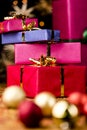 Stack of Four Presents and Spheres Royalty Free Stock Photo