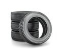 Stack of four wheel new black tyres for car Royalty Free Stock Photo