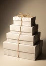 A stack of four white gift boxes, each progressively larger from top to bottom, is Royalty Free Stock Photo