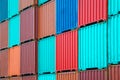 Stack of freight containers at the docks Royalty Free Stock Photo