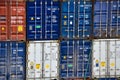 Stack of Freight shipping containers at the docks Royalty Free Stock Photo