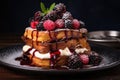 stack of french toast with berries on top