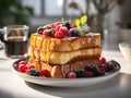 A stack of french toast sitting on top of a plate. Generative AI image Royalty Free Stock Photo