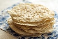 Stack of fresh armenian homemade lavash bread on plate