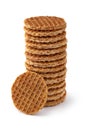 Stack of fresh baked mini stroopwafels, syrup waffles, isolated on white background Royalty Free Stock Photo