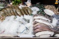 Stack of fresh blue swimming crabs in seafood market.Seafood fresh background. Royalty Free Stock Photo