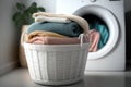 Stack of fresh clean towels in the wicker basket on the table. AI generation Royalty Free Stock Photo