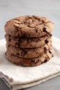 Stack of Fresh Dark Chocolate Chip Cookies, side view. Close-up Royalty Free Stock Photo