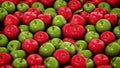 Stack of fresh green and red apples. 3D illustration Royalty Free Stock Photo