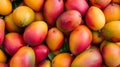 Stack of fresh mangos background. Ai generated.