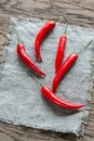 Stack of fresh red chili peppers on the burlap Royalty Free Stock Photo