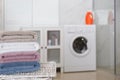 Stack of fresh towels in laundry room Royalty Free Stock Photo
