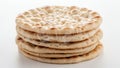 Stack of Freshly Baked Khubz Bread on White Background Middle Eastern Flatbread Khubz Arabi Display Against Clean Royalty Free Stock Photo