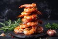 stack of freshly cooked tiger shrimp with herbs and spices Royalty Free Stock Photo