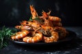 stack of freshly cooked tiger shrimp with herbs and spices Royalty Free Stock Photo