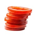 A stack of vibrant, juicy red tomato slices isolated on a clean white background Royalty Free Stock Photo