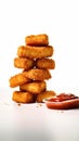 Stack of fried chicken nuggets with ketchup