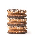 Stack of frosting drizzled round cookie