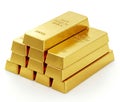 Stack of 1000g Fine Gold Bars Isolated on White. Royalty Free Stock Photo