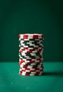 Stack of gambling chips on green poker table Royalty Free Stock Photo