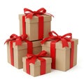 Stack of gift boxes with red bows isolated on white background Royalty Free Stock Photo