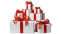 Stack of gift boxes with red ribbons isolated on white background Royalty Free Stock Photo