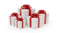 Stack of gift boxes with red ribbons isolated on white background Royalty Free Stock Photo