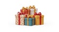 Stack of gift boxes in various colors and patterns Royalty Free Stock Photo