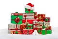 Stack of gift wrapped Christmas presents on snow Royalty Free Stock Photo