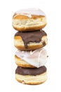 Stack of glazed and chocolate donuts Royalty Free Stock Photo