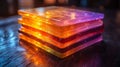 Stack of glowing glass panels in various bright neon colors Royalty Free Stock Photo