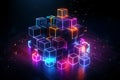 A stack of glowing neon cubes in various colors against a black background Royalty Free Stock Photo