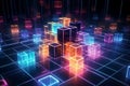 A stack of glowing neon cubes in various colors against a black background Royalty Free Stock Photo
