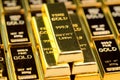 Stack of gold bar bullions ingot, investment asset for crisis safe haven for investment or reserve for country economics Royalty Free Stock Photo