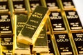 Stack of gold bar bullions ingot, investment asset for crisis safe haven for investment or reserve for country economics Royalty Free Stock Photo