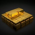 A stack of gold bars arranged in a neat pyramid on a dark background. Each bar is Royalty Free Stock Photo