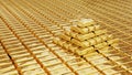 Stack of gold bars in gold background, icon of wealth and rich