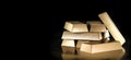 Stack of gold bars on black background, reserve of value concept. 3d rendering Royalty Free Stock Photo