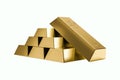 Stack of gold bars isolated on pure white background of wealth. Realistic 3D rendering. Clipping path