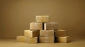 A stack of gold boxes on a brown background Royalty Free Stock Photo
