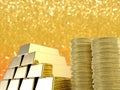 Stack of gold coins and bullions Royalty Free Stock Photo