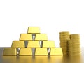 Stack of gold coins and bullions Royalty Free Stock Photo