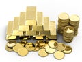 Stack of gold coins and bullions Royalty Free Stock Photo