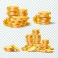 Stack of gold coins. Golden coin pile, money stacks and golds piles isolated vector set Royalty Free Stock Photo